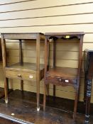 Single drawer oak bedside table together with another similar single drawer bedside table