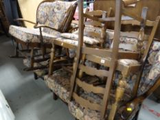 A six-piece floral Priory or similar cottage suite comprising two-seater sofa, armchair, rocking