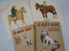 Two Cecil Aldin prints together with two Walter Emanuel early twentieth century books 'Dog Day' & 'A