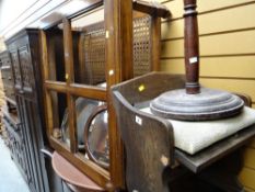 Parcel of items to include a small oak folding seat stool, standard lamp, square glass topped coffee