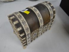 An Oriental overlaid satinwood and veneer dome top stationery casket