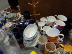 A tray of various china including a part Portmeirion Greek key patterned coffee set, various mugs
