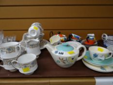 Tray of various teaware including Royal Standard, vintage Poole 'Bachelor' set etc