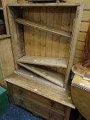 A low two-drawer oak chest & pine shelving unit