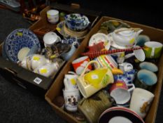 Two boxes of various household china including jugs, teaware etc