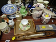 Tray of mixed china including Mason's Ironstone, Royal Doulton Welsh costume vases etc