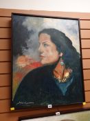 Oil on canvas by SALAM KANAAN (Palestinian artist) head & shoulders of a female, signed (Proceeds of