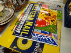Parcel of various vintage metal advertising signs including Vimto, Corona, Coleman's mustard etc
