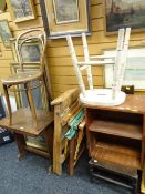 Parcel of furniture to include small pine stepladder, bentwood chair, pine stool etc