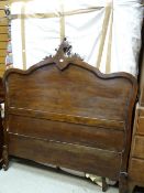 Early twentieth century dark wood & carved double bed ends, frame & mattress