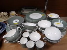 Collection of vintage Wedgwood green bordered dinner & teaware together with a vintage metal tea