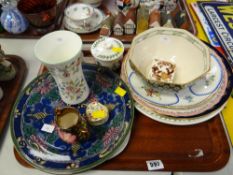 Three items of Mason's Ironstone including an applique pattern small bowl, Portmeirion preserve &