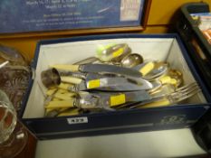 Small box of various mixed flatware