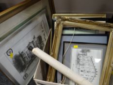 A box of various framed prints & paintings together with picture frames