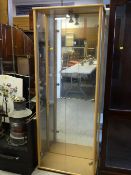 A modern lightwood mirror backed IKEA display cabinet