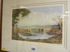 KEITH ANDREW limited edition (883/1000) print - depicting Menai Bridge with figures to the