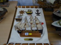 Wall hanging model of HMS Victory, a fully rigged model the 'Santa Maria 1492' and two small
