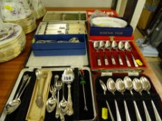 Good selection of loose and cased cutlery and a boxed Royal Worcester 'Guard's Polo Club' dish