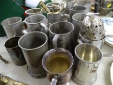 Good collection of pewter and other tankards and similar items