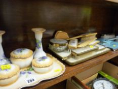 Two vintage dressing table mirror and brush sets and a Victorian pottery dressing table set
