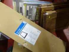 Pair of Zamba galvanized flat packed steel shelves, a pair of Geom Luna 50mm tile flashing kits