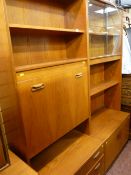 Pair of G-Plan wall units with multi-shelf and cupboard over base drawers (and a set of six G-Plan