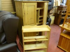Pine workstation cupboard and four shelf compact bookcase