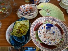 Decorative tableware including a spongeware bowl, a Shorter leaf dish etc