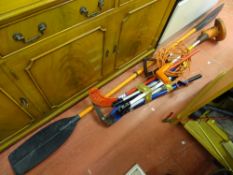 Parcel of garden tools etc and a Flymo strimmer E/T