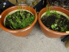 Pair of red glazed pottery planters
