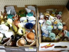 Collection of small and miniature colourful pottery jugs