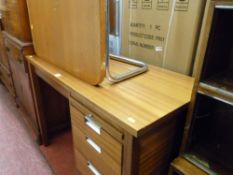 Compact mid Century three drawer desk and a metal framed wooden top coffee table