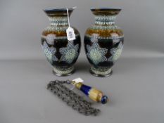 Pair of Royal Doulton stoneware vases and a ceramic chain pull by same maker