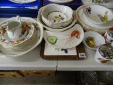 Mixed selection of pottery and porcelain tableware including Worcester egg coddlers