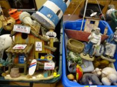 Two tubs of garden ornaments etc