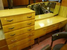 Mid Century high veneer dressing table and a six drawer chest