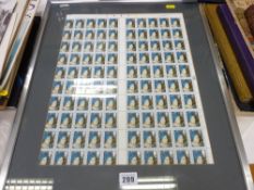 Framed unbroken sheet of 100 commemorative stamps for the 80th Birthday of H M Elizabeth the Queen