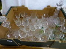 Cut glass claret jug, vintage decanter and a quantity of drinking glassware