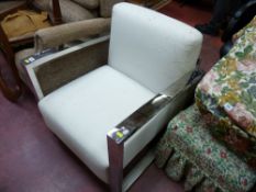 Possibly Italian chrome and cream upholstered stylish easy chair by Hotlane