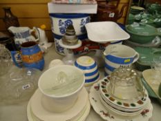 Collection of vintage kitchen items including a set of Viking scales and weights, T G Green milk jug