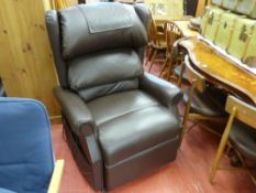 Brown faux leather rise and recline electric armchair E/T