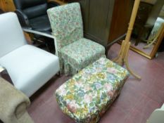 Floral covered bedroom chair and footstool