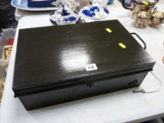 Vintage tin deed box with key