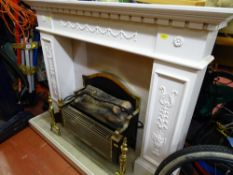 White fire surround with vintage electric heater E/T