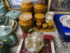 Selection of mid Century Hornsea storage jars with lids, boxed stainless steel cutlery, small EP