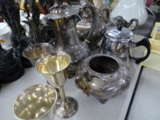 Four piece electroplate tea service and similar items