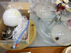 Vintage marbled glass ceiling lightshade, stylish chrome and glass light fitting, beadwork lampshade