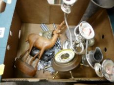 Mixed box of metalware and treen etc