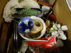 Box of decorative crockery and other household goods