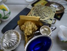 Mixed parcel of items including wall shelf, mirror, kettle stand, architect's rule etc